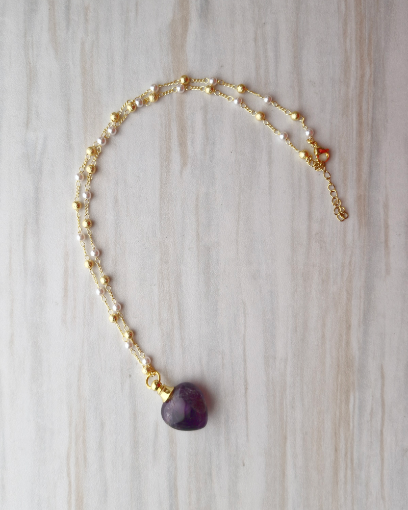 Gemstone Heart Essential Oil Bottle Pendant Gold