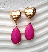 Heart Banig Studs with Detachable Jade Drop Earrings