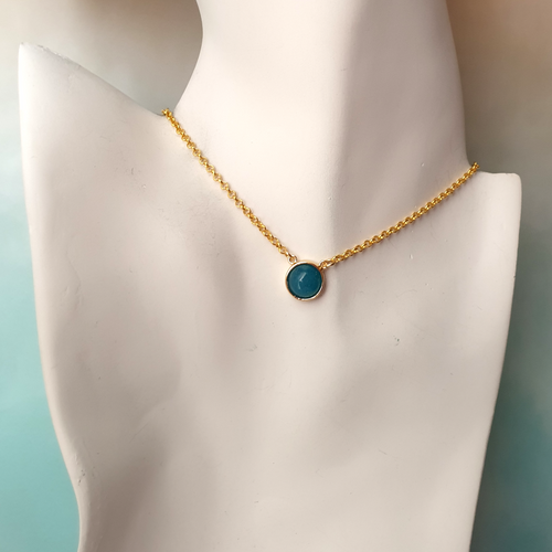 Round Bezel Single Gem Drop Pendant Necklace