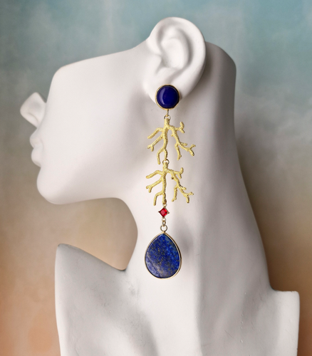 Lapis Lazuli Branch Coral Shoulder Duster Earrings