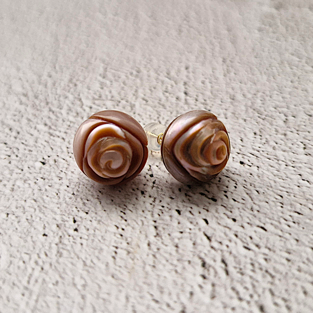 Carved Pearl Earrings 14k gold