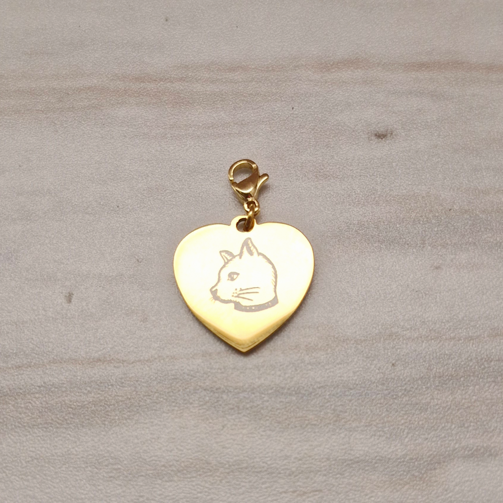 Engraved Cat Heart Pendant