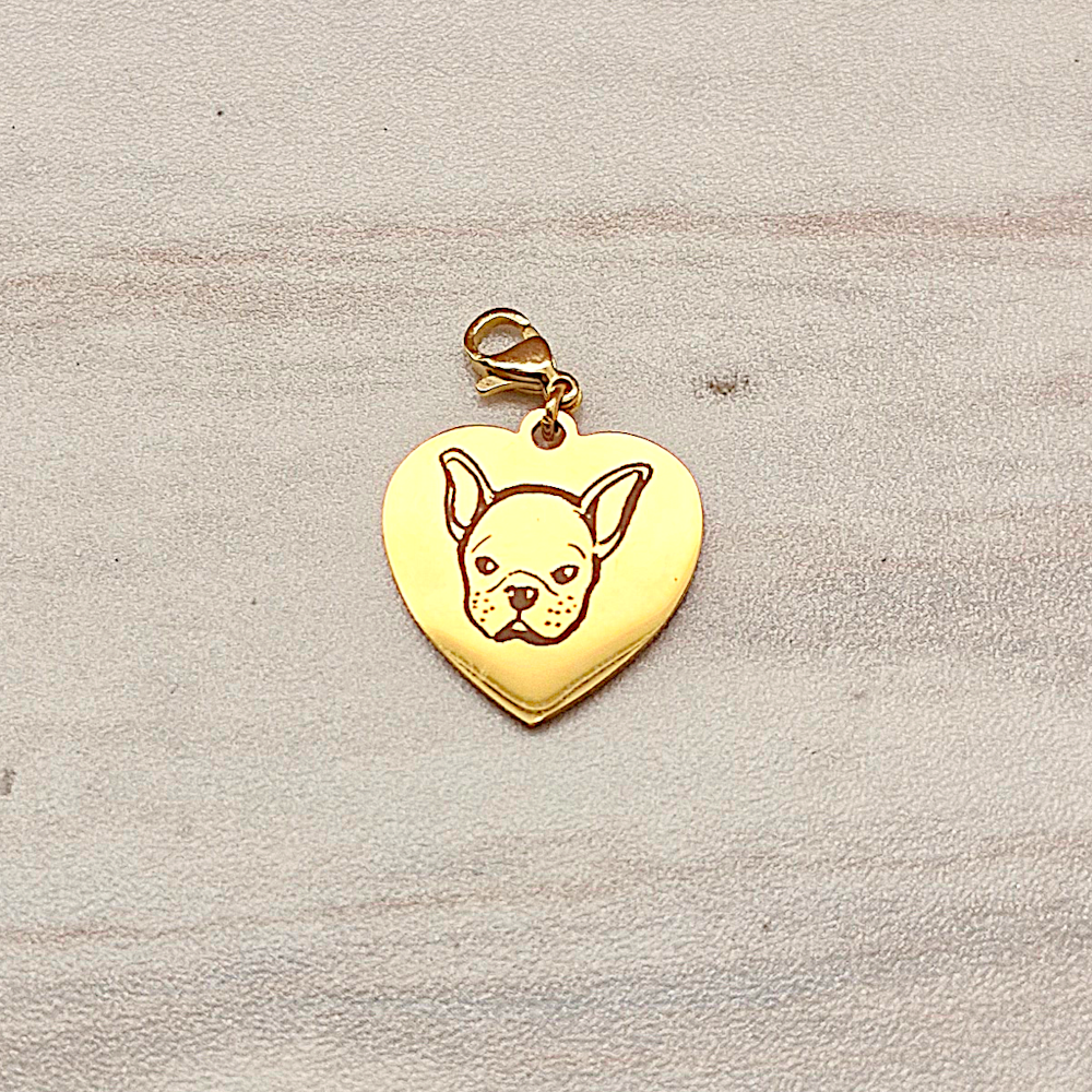 Engraved Frenchie Pup Heart Pendant