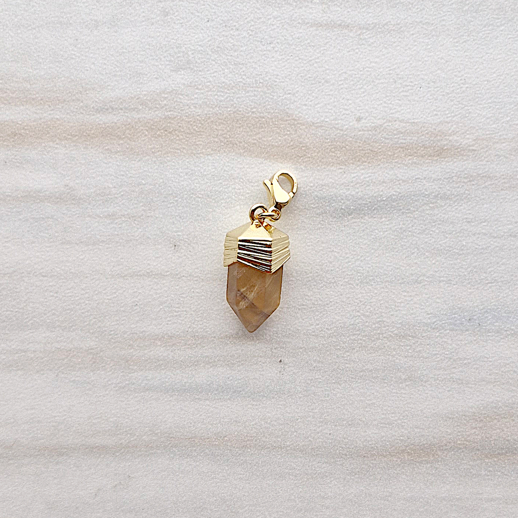Yellow Quartz Hexagon Spearpoint Charm