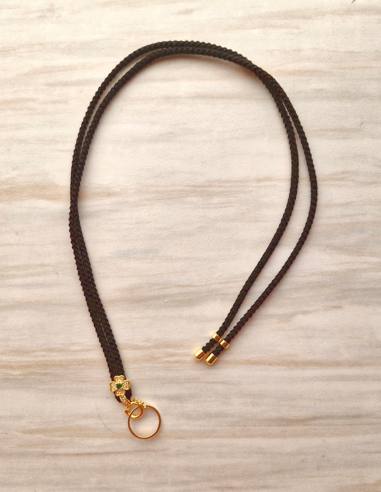 Kammi Gold Flower Braided Cloth Cord Slider Necklace