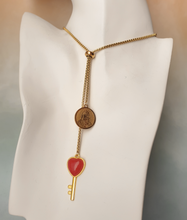 Miraculous Medal with Red Jade Heart Key Slider Necklace