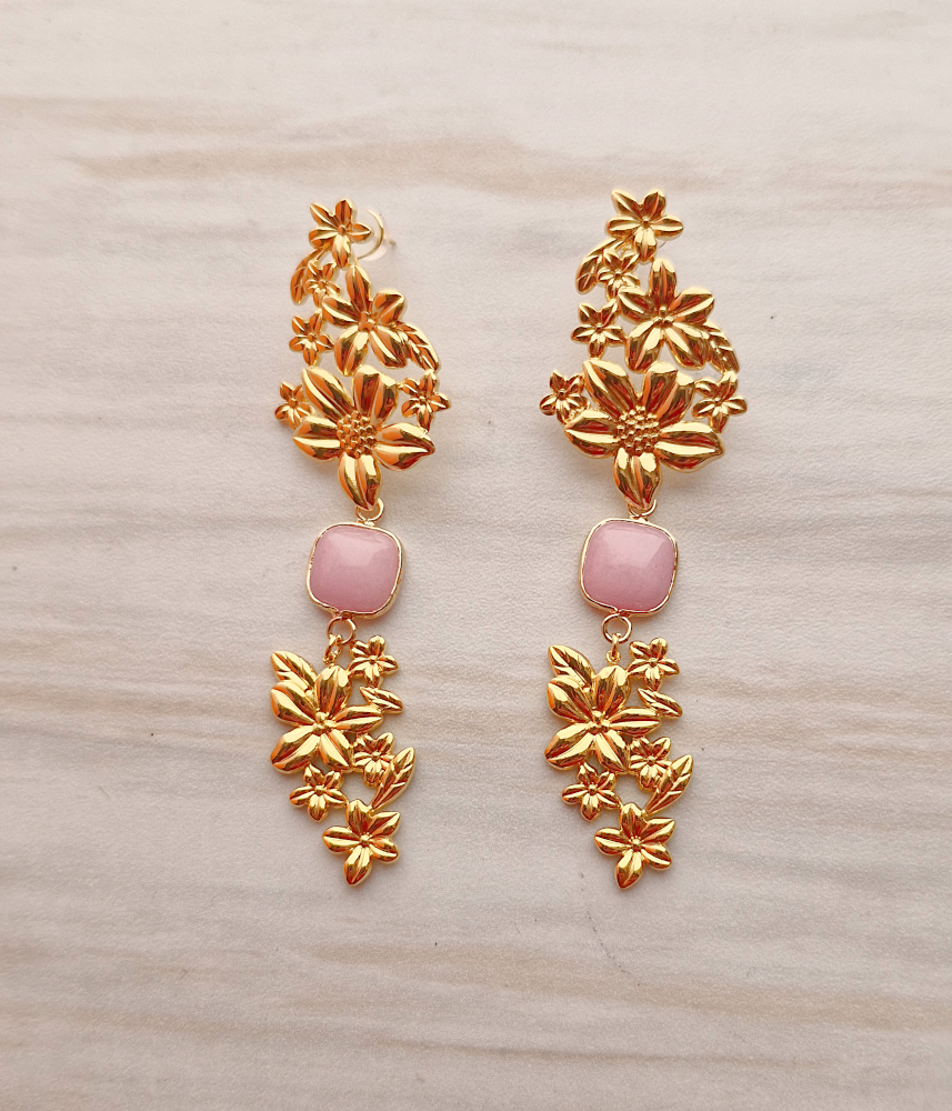 Flower Relief with Baby Pink Jade Earrings