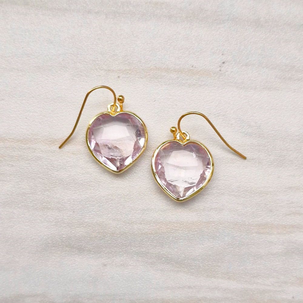 Pink Amethyst Heart Rim Set Dangles