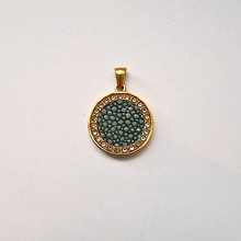 Stingray Leather Round Jeweled Gold Pendant Necklace