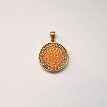 Stingray Leather Round Jeweled Gold Pendant Necklace
