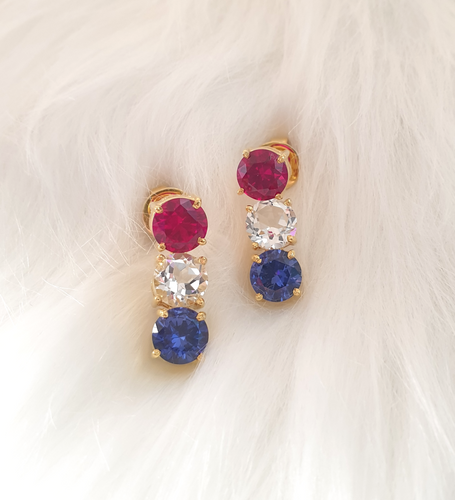Ruby, White Topaz and Blue Sapphire Detachable Separates Earrings