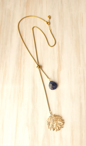 Sinamay with Teardrop Lapis Lazuli Slider Necklace