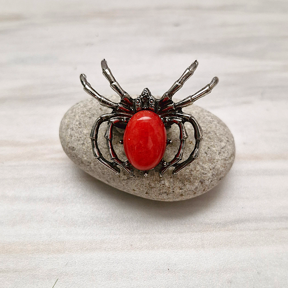 Steel Spider Gemstone Brooch Pin
