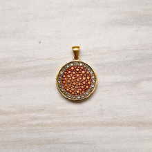 Stingray Leather Round Jeweled Gold Pendant Necklace
