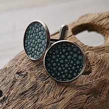 Round Stingray Leather Cufflinks