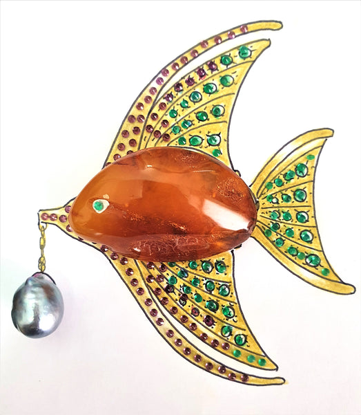 Work in Progress - Amber Angelfish Pendant