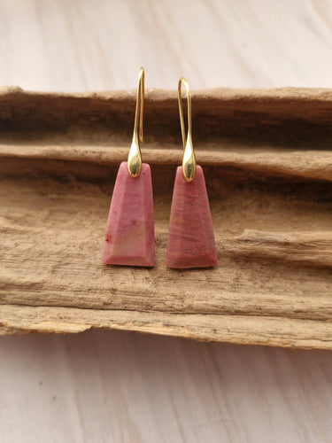 Rhodochrosite Tapered Baguette Single Hook Drop Earrings