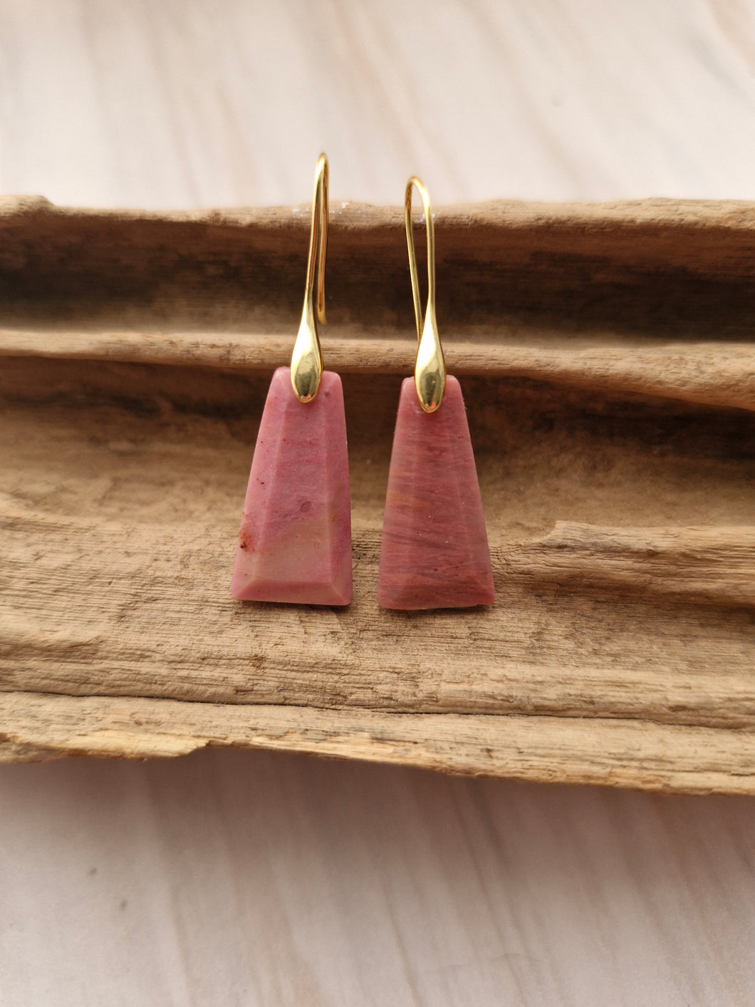 Rhodochrosite Tapered Baguette Single Hook Drop Earrings