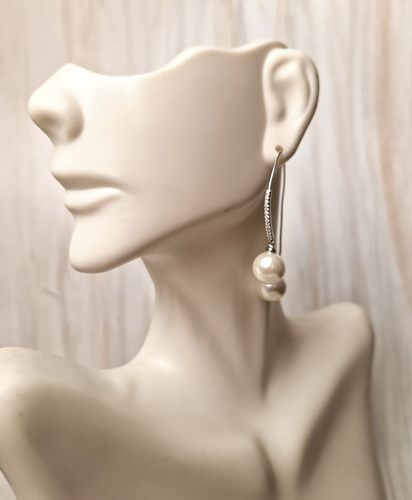 2 Stone Pearls V Drop Earrings