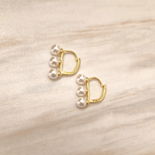 3 Pearl Vertical Hoop Brass Stud Earrings