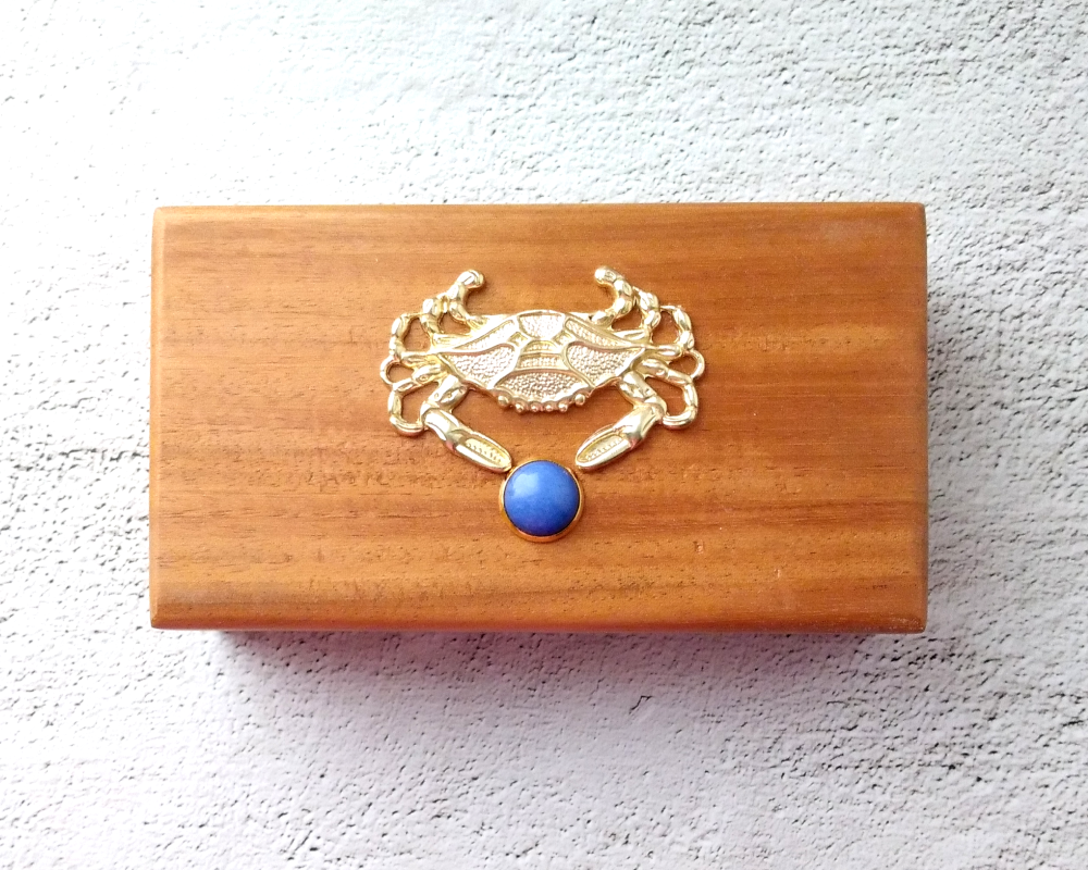 Crab with Blue Jade Mahogany Box