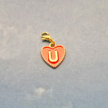 Red Enamel Heart Letter Charm