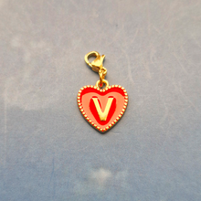 Red Enamel Heart Letter Charm