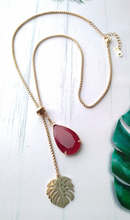 Monstera Charm with Red Agate Slider Necklace