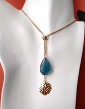 Monstera Charm with Marine Blue Agate Slider Necklace