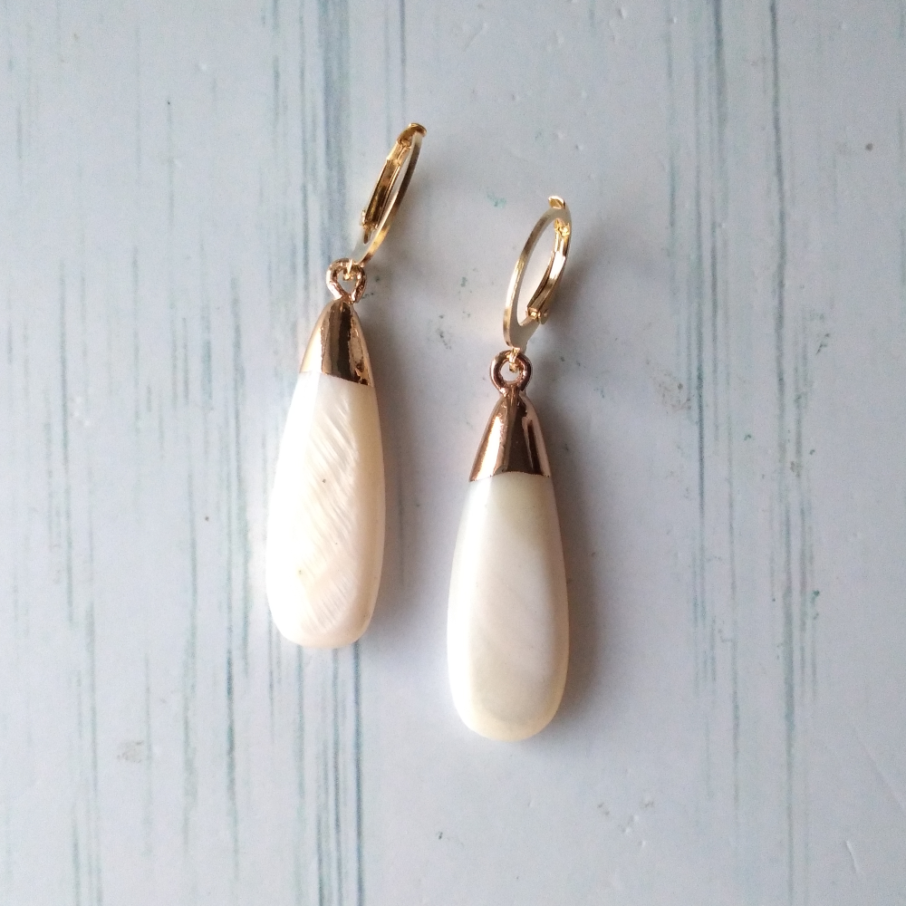 Hoop Earrings with White Mother of Pearl Long Drops