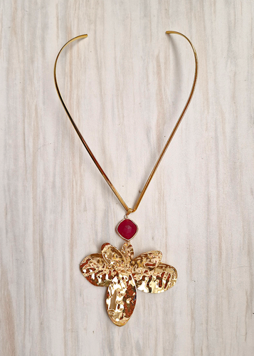 Skye with Red Jade and Leaves V Style Necklace