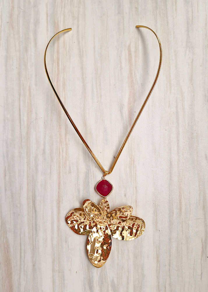 Skye with Red Jade and Leaves V Style Necklace