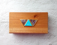 Deco Triple Triangle Amethyst and Turquoise Mahogany Box