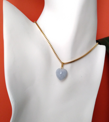 Aquamarine Heart Cabochon Single Gem Drop Necklace