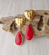 Heart Banig Studs with Detachable Jade Drop Earrings