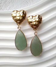 Heart Banig Studs with Detachable Jade Drop Earrings