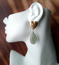 Heart Banig Studs with Detachable Jade Drop Earrings