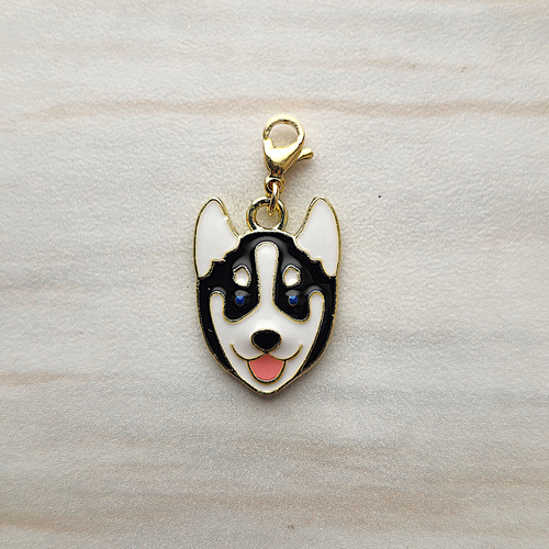 Enameled Black and White Husky Dog Charm