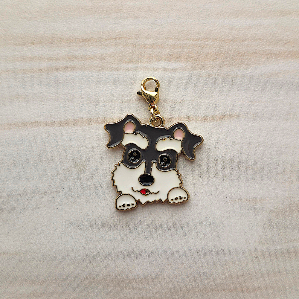 Enameled Black and White Terrier Dog Charm