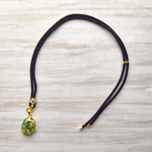 Black Braided Cloth Cord with  Flower Overlay Pendant Slider Necklace
