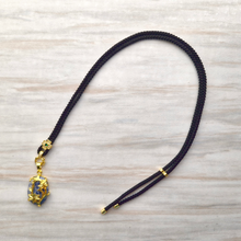 Black Braided Cloth Cord with  Flower Overlay Pendant Slider Necklace