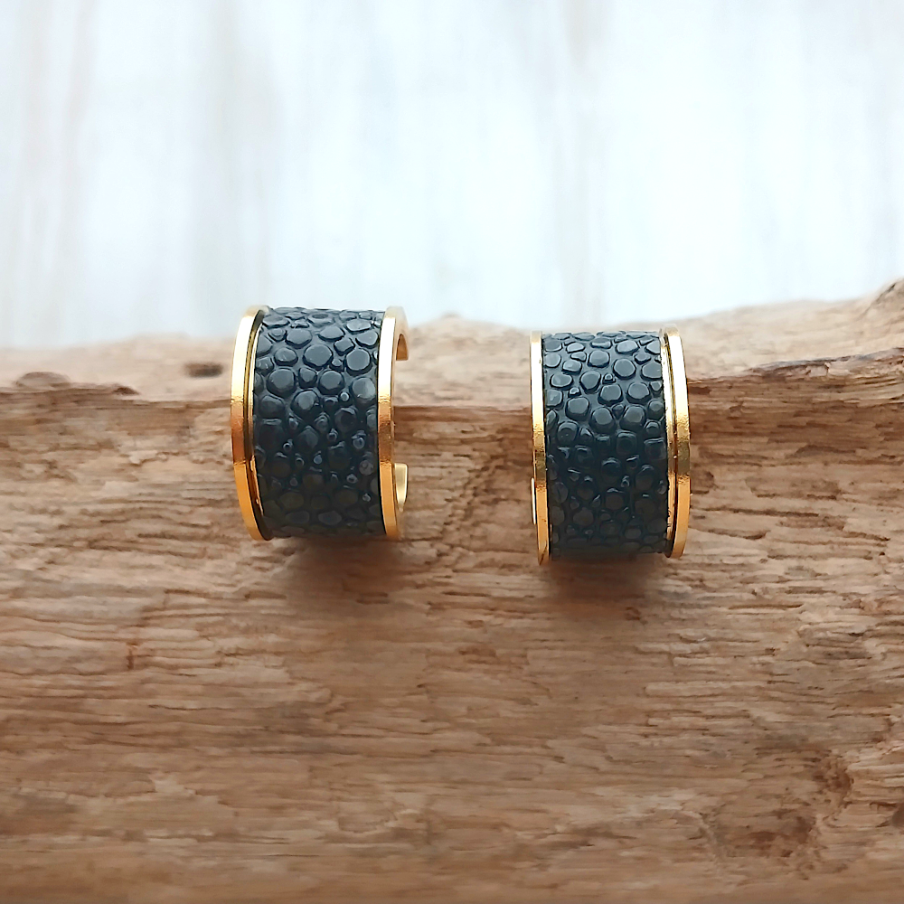 Stingray Leather Inlay Hoop Earrings