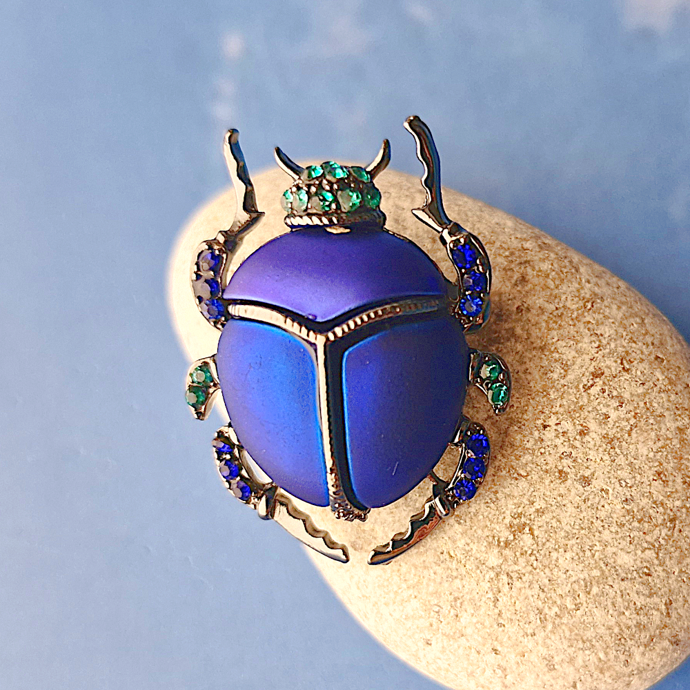 Enameled Blue Beetle Brooch