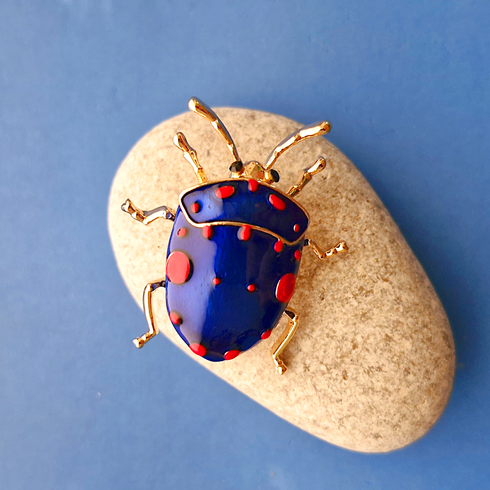 Blue Beetle with Red Spots Brooch
