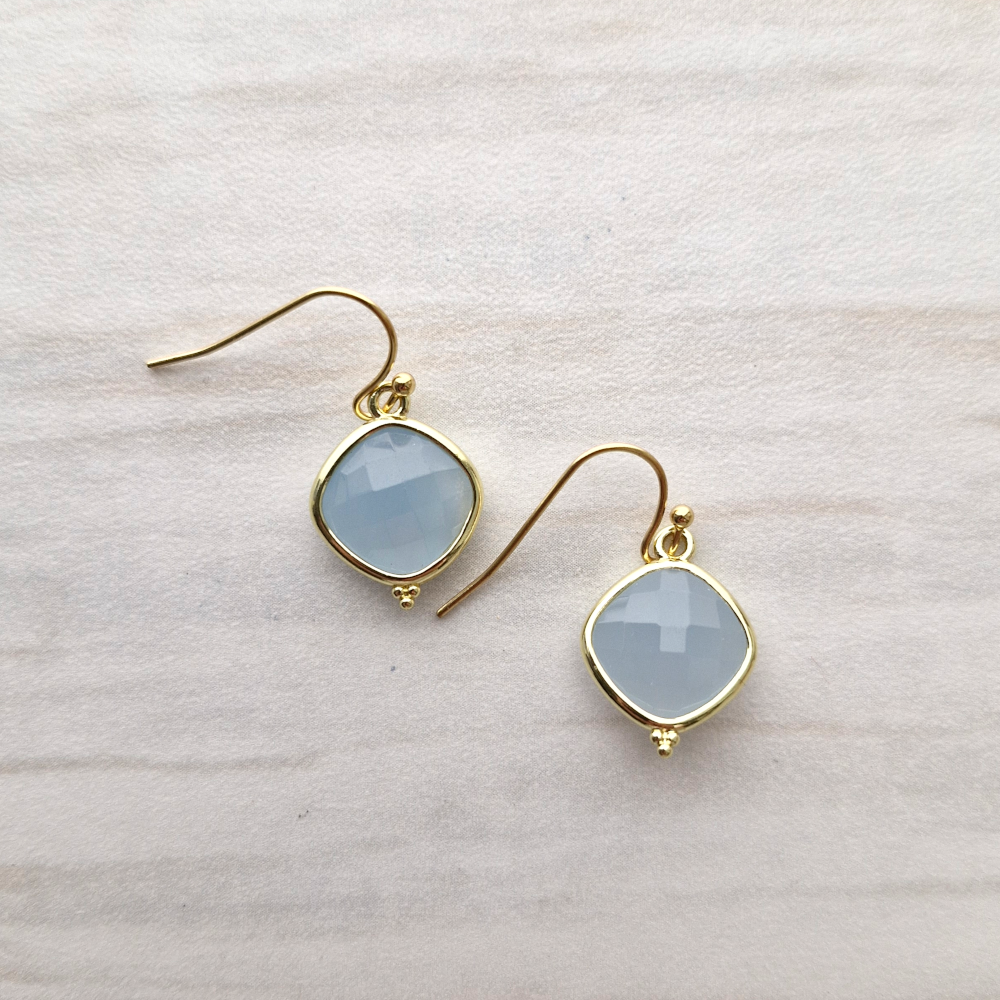 Blue Chalcedony with Granulation Single Drop Hook Earring