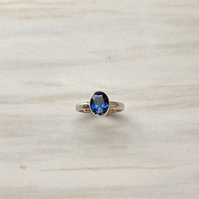 Blue Sapphire Silver Hammered Maxi Ring