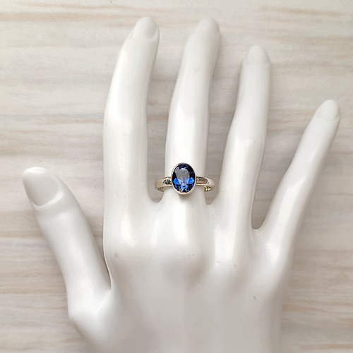 Blue Sapphire Silver Hammered Maxi Ring