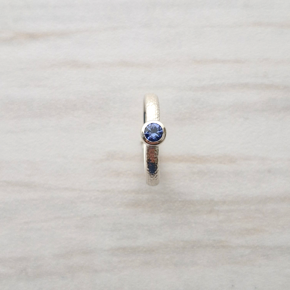 Blue Sapphire Hammered Minette Ring Silver