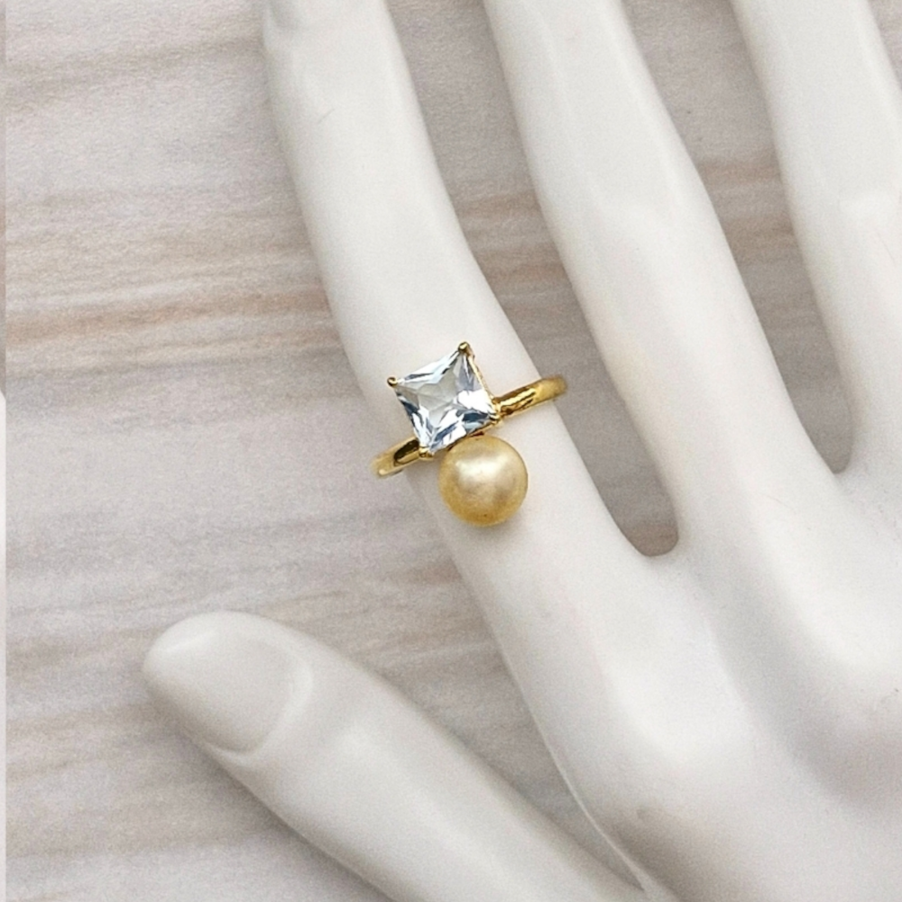 Blue Topaz and Pearl Cocktail Ring
