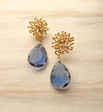 Branch Coral Brass Stud with Blue Glass Detachable Dangles